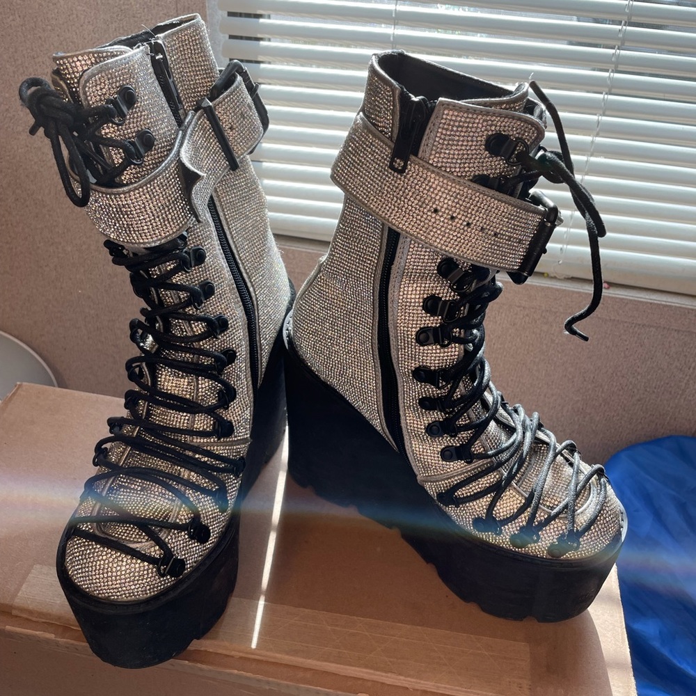 Size 9 Crystal Traitor Boots, Dolls Kill